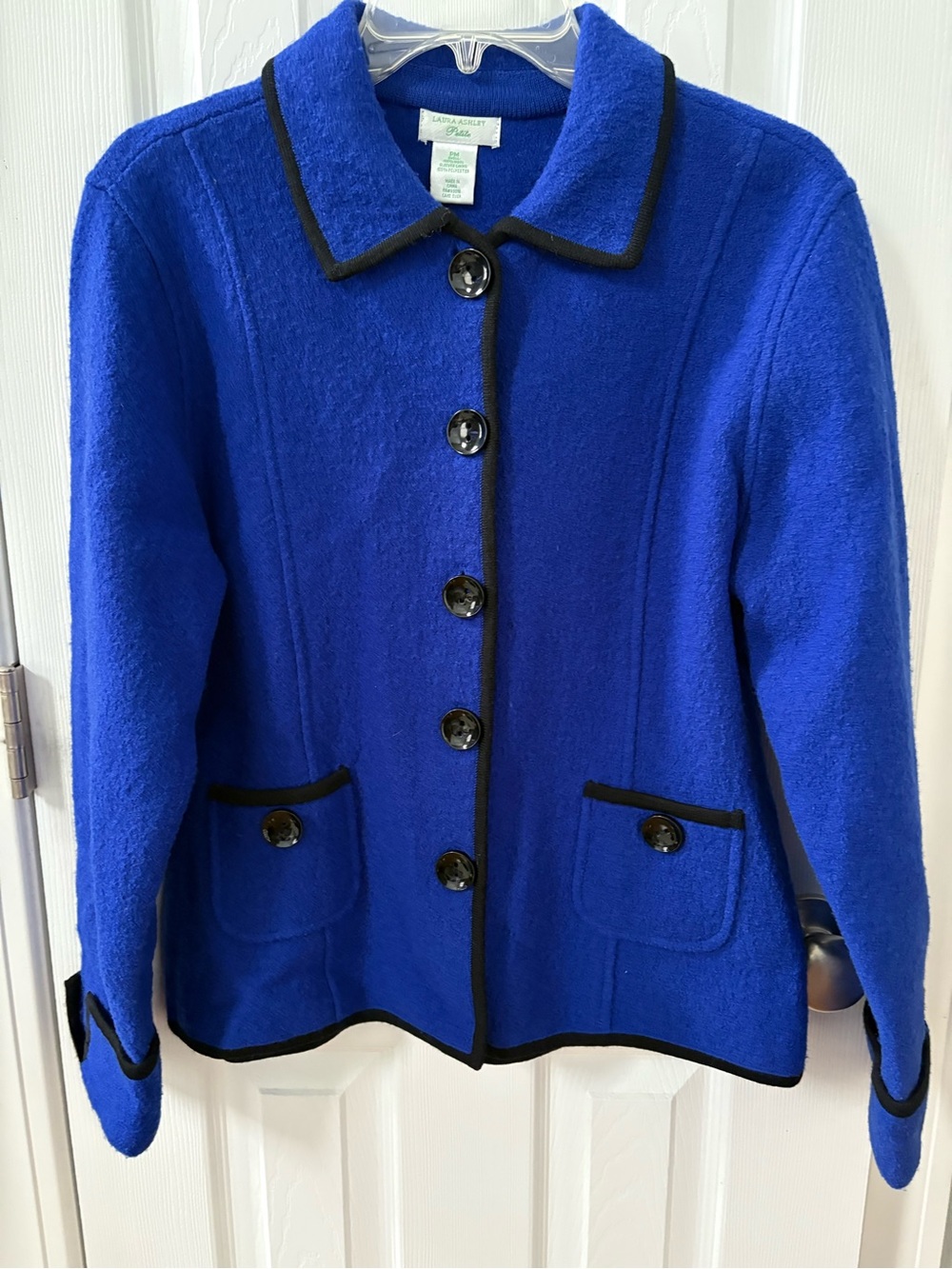 Laura Ashley Cobalt Blue Wool Jacket with Black Trim